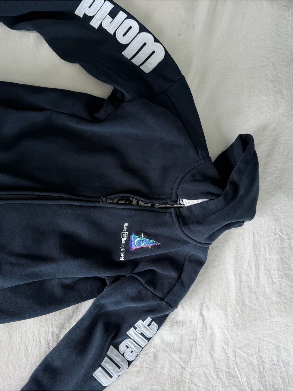 Disney Navy Zip-Up Hoodie with White Walt Sleeve Lettering